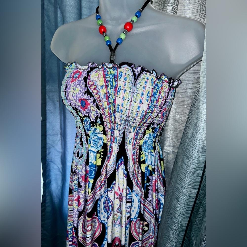 Esti Couture ~ Long, Strapless, Tube Top Dress ~Paisley, Beaded Neck Tie. Med